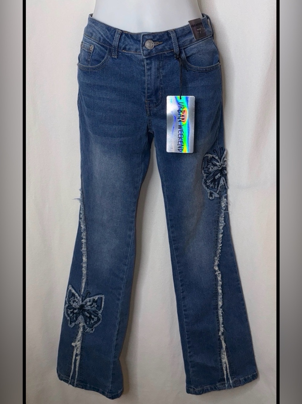 Women's Blue Embroidered Flare Jeans
